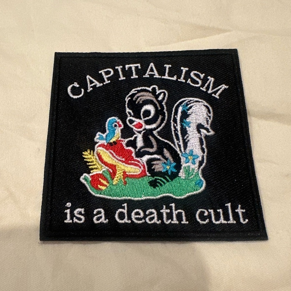 Black Embroidered Small Pets Patch - Capitalism Design